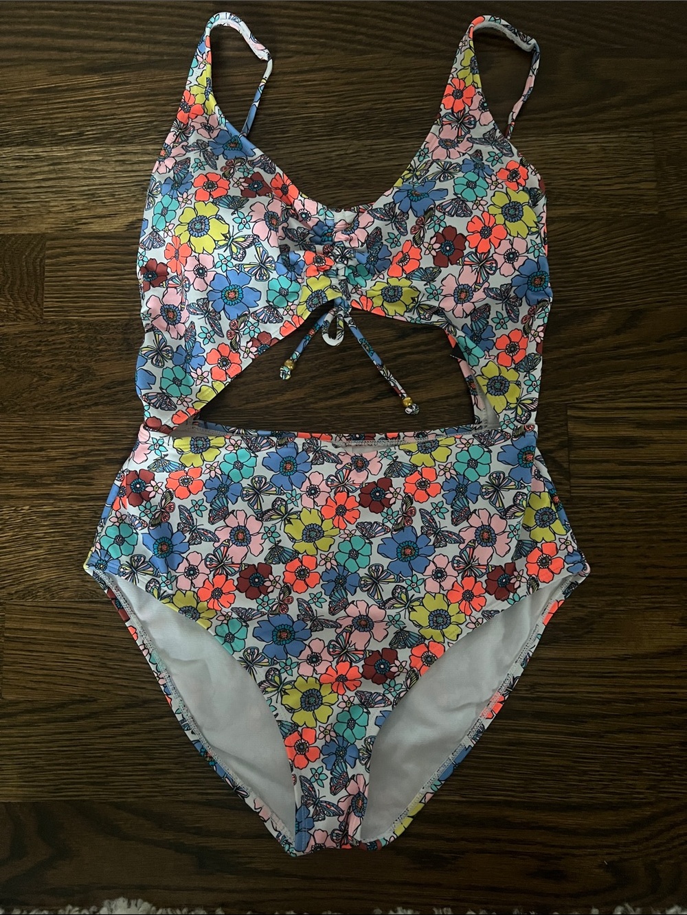 No Boundaries Floral Cutout One-Piece Swimsuit - Pink, Blue, Yellow, Coral